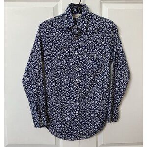 Vintage Bronco Westerns Shirt Mens 14-14.5 Blue Floral Pearl Snap Cowboy Rodeo